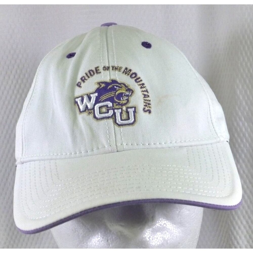 WCU Pride Of The Mountains White Baseball Hat Adjustable Strap Purple Embroidery